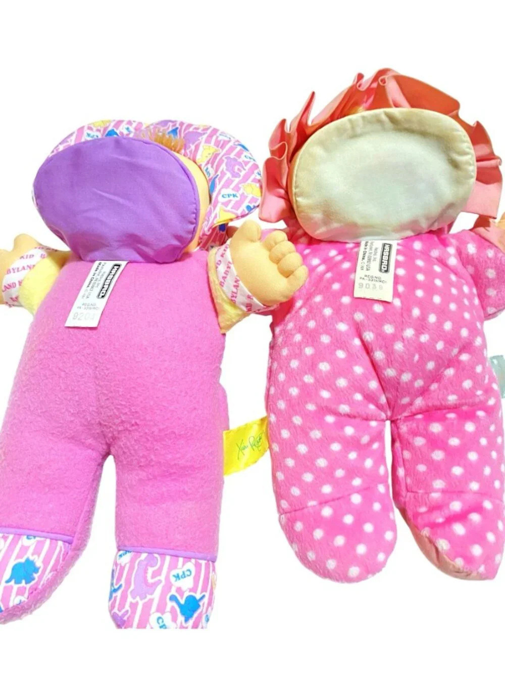 2 Cabbage Patch Kids Babyland Soft Plush Dolls Vintage 1988 Rattle Squeaker READ